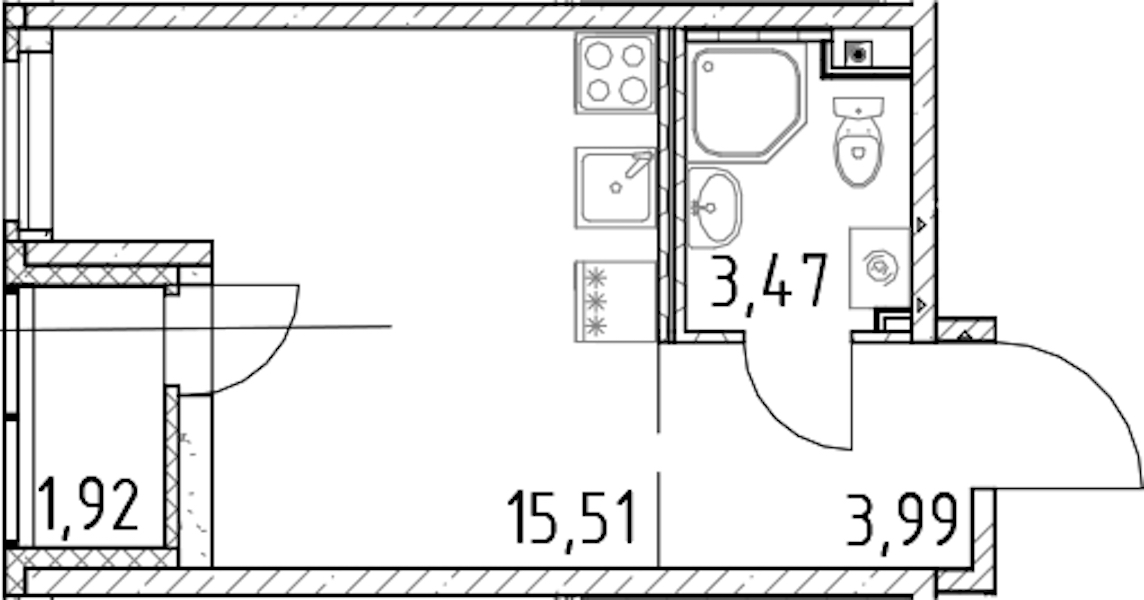 Квартира студия 22.97 м², 17/17 эт., ЖК «Город Первых»